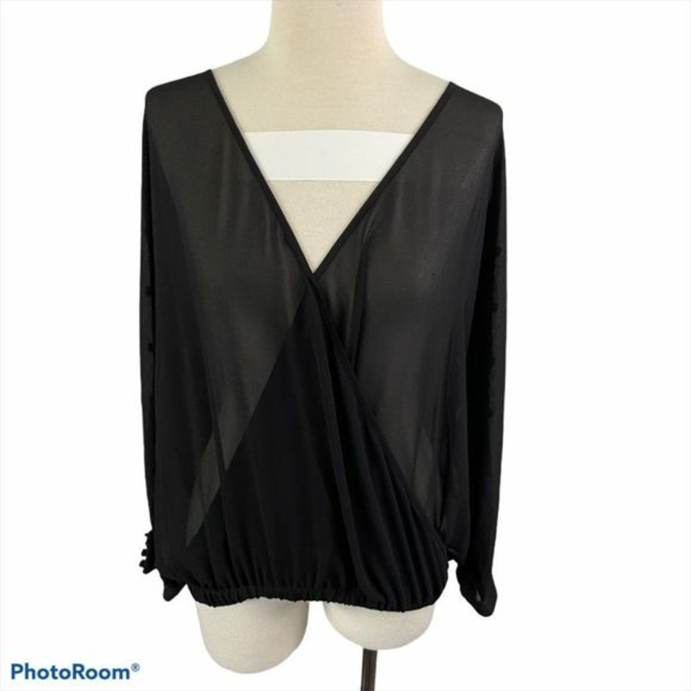 LOST APRIL Criss Cross Black Sheer‎ Blouse